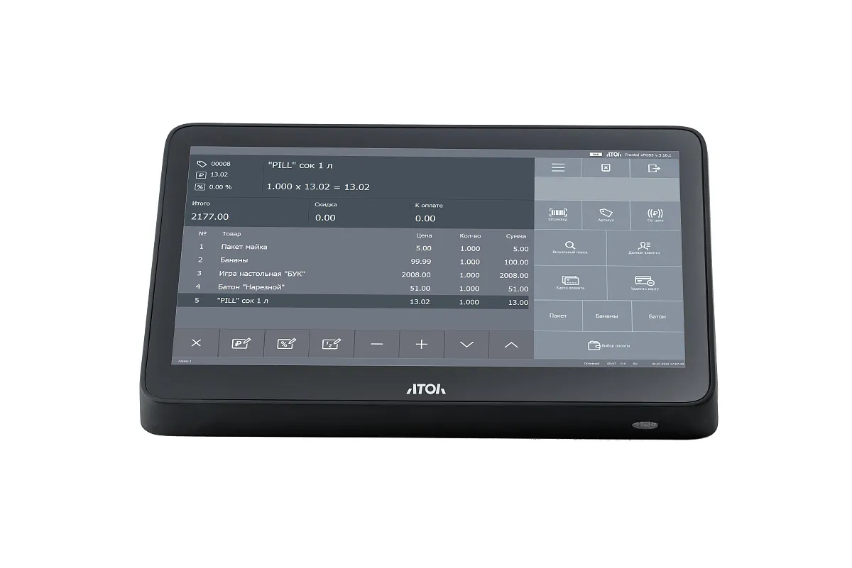 Сенсорный терминал АТОЛ Optima (11.6", J3455, 8 ГБ DDR3L, SSD 128 Гб M.2, без АКБ, с ОС). V7